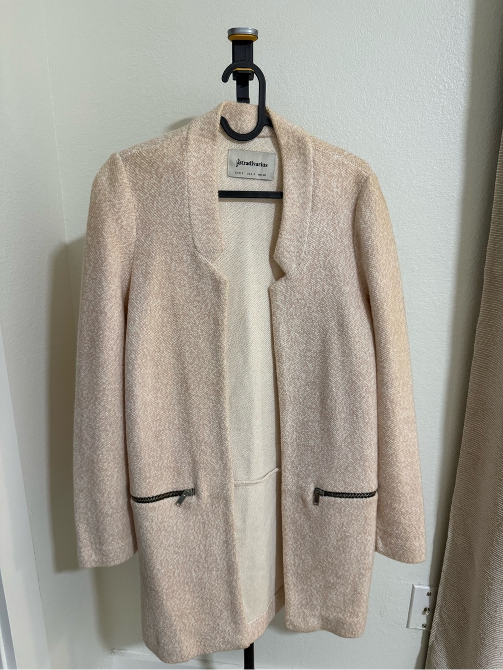 stradivarius Pale Pink Bouclé Open-Front Blazer